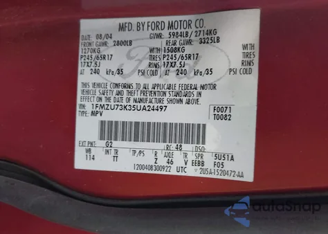 2005 Ford Explorer Xlt/Xlt Sport z USA, uszkodzony, nr VIN 1FMZU73K35UA24497